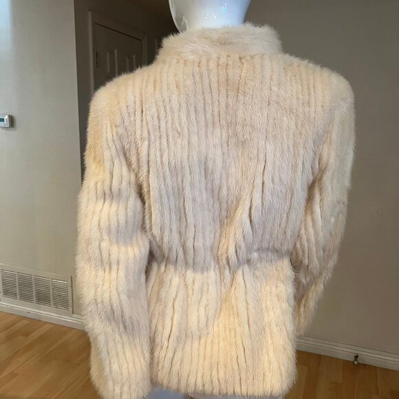 VINTAGE MINK CORDED OXI WHITE CINCH WAIST JACKET SIZE S/M - Picture 4 of 7
